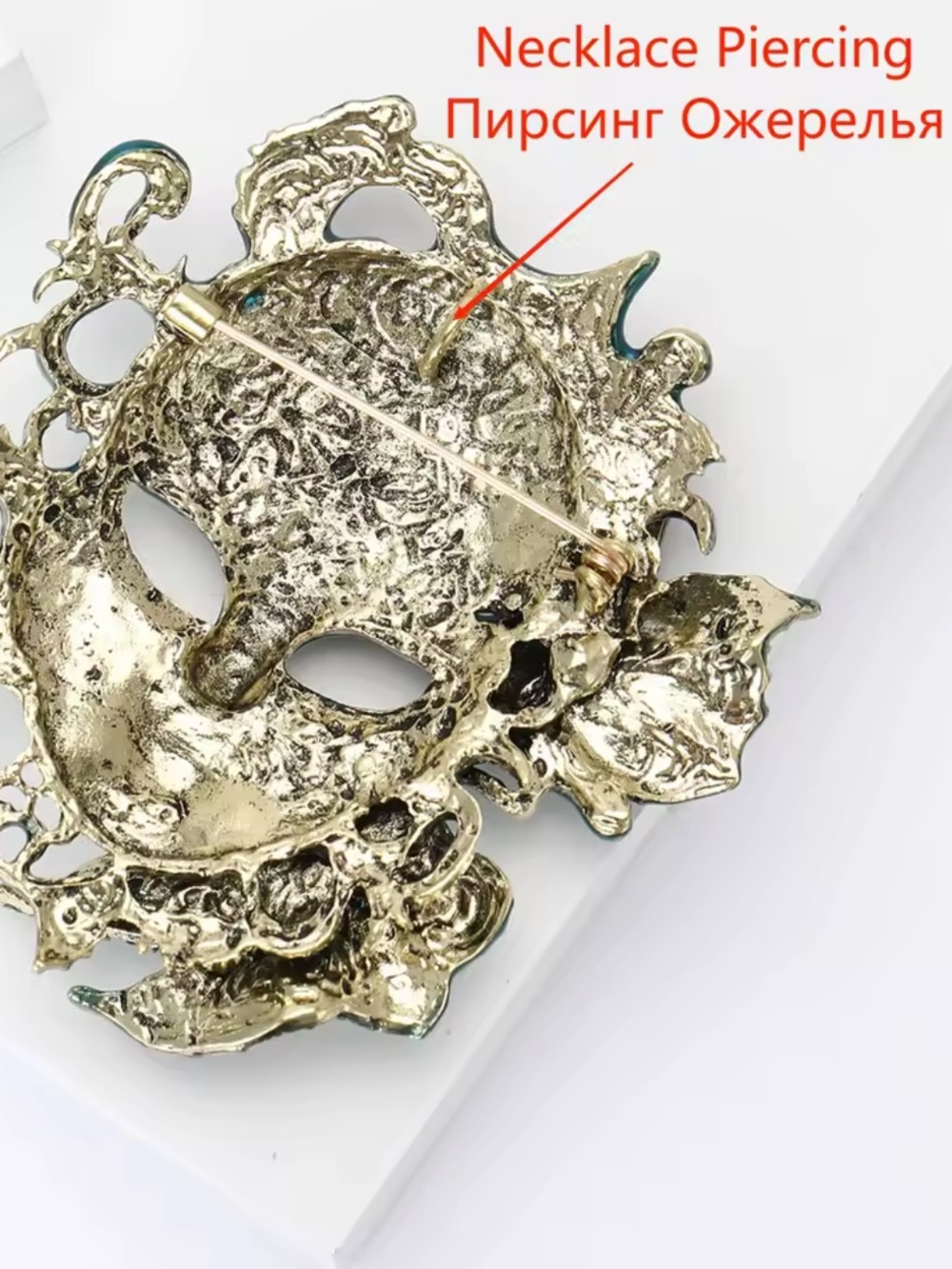 Brooch Metallic Blue Filigree Venetian Masquerade Mask - Picture 2 of 4